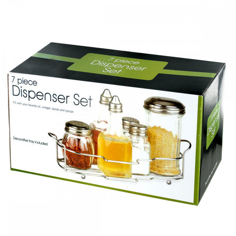 Glass Condiment Dispenser Set In Decorative Tray