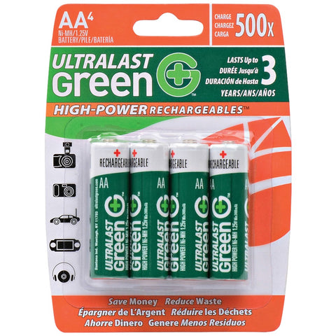 Ultralast Green High-power Rechargeables Aa Nimh Batteries 4 Pk