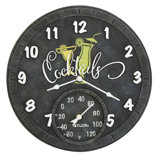 Taylor Precision Products 14-inch Clock With Thermometer (cocktails)